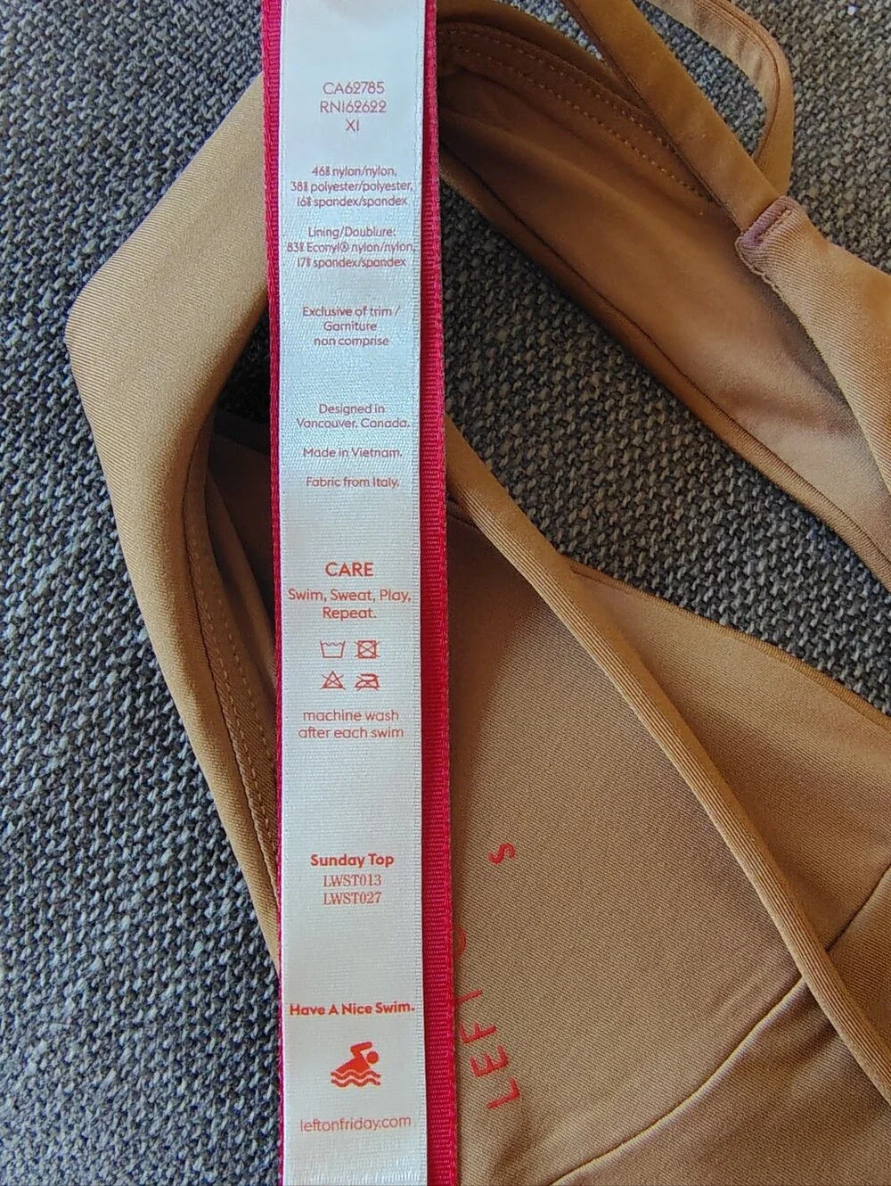 Left On Friday Sunday Top Small Tan Light Brown New NWT Stretch Swim Bikini Top - Picture 6 of 7